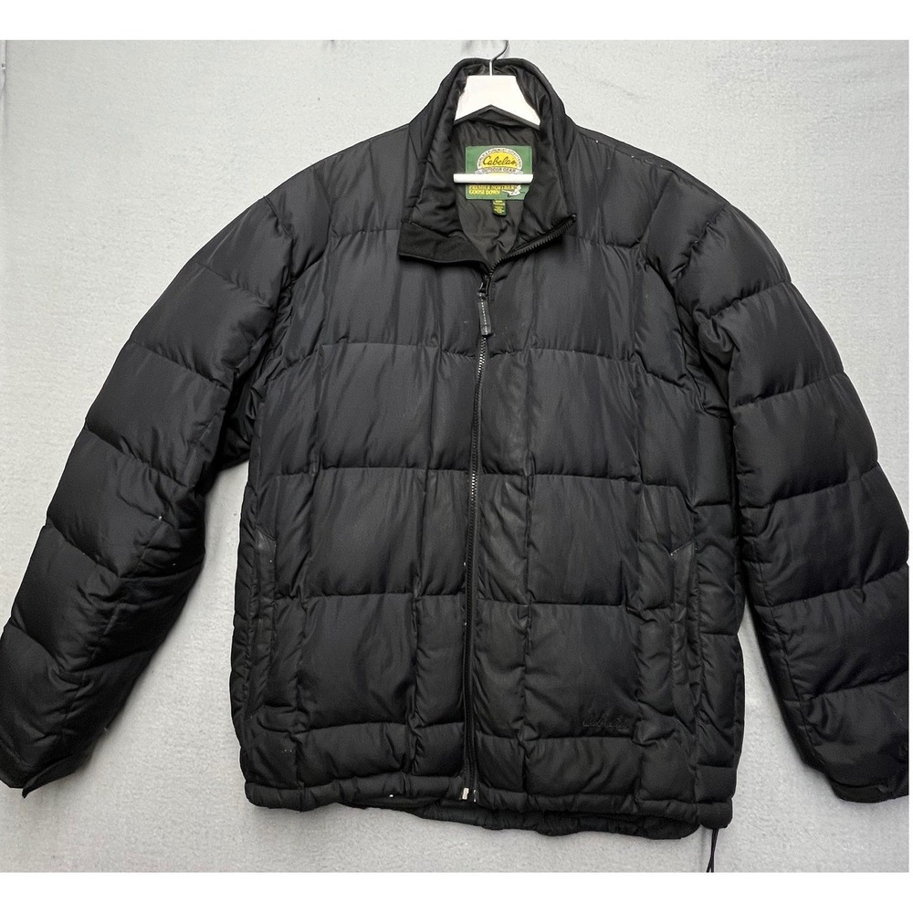 Cabelas Mens‎ Black Premier Northern Goose Down 650 Fill Puffer Jacket L 923017